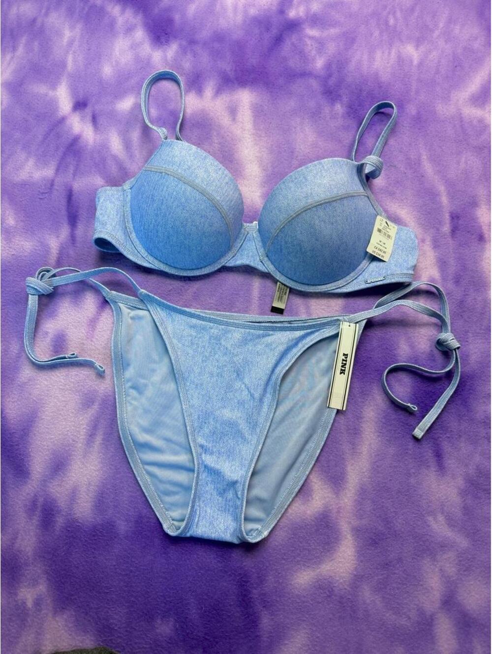 NWT Victoria's Secret PINK blue denim bikini set